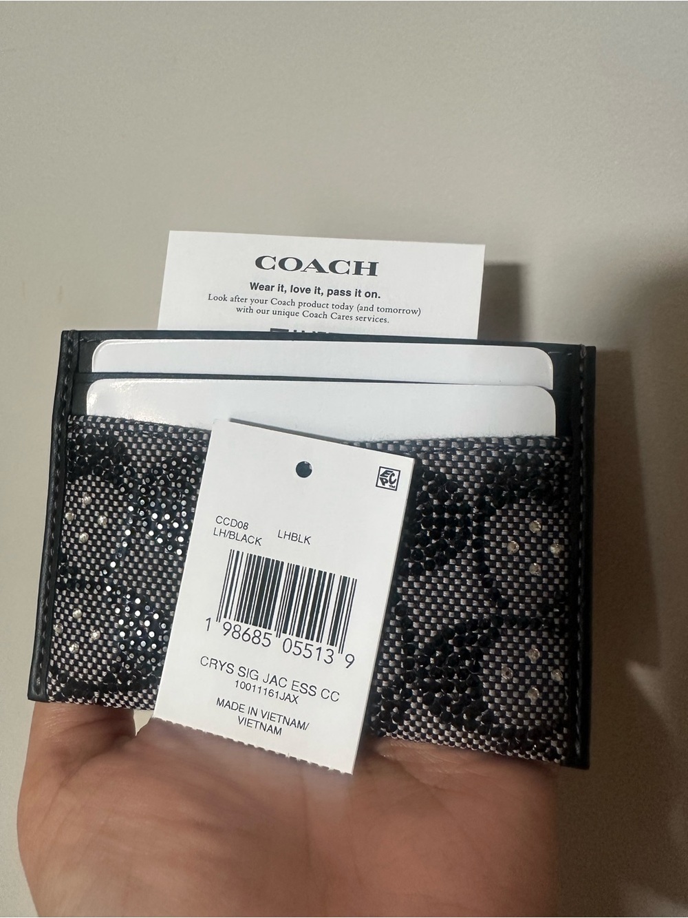Coach Black Crystal Signature Jacquard Essential Card Case Wallet - New - Picture 8 of 9